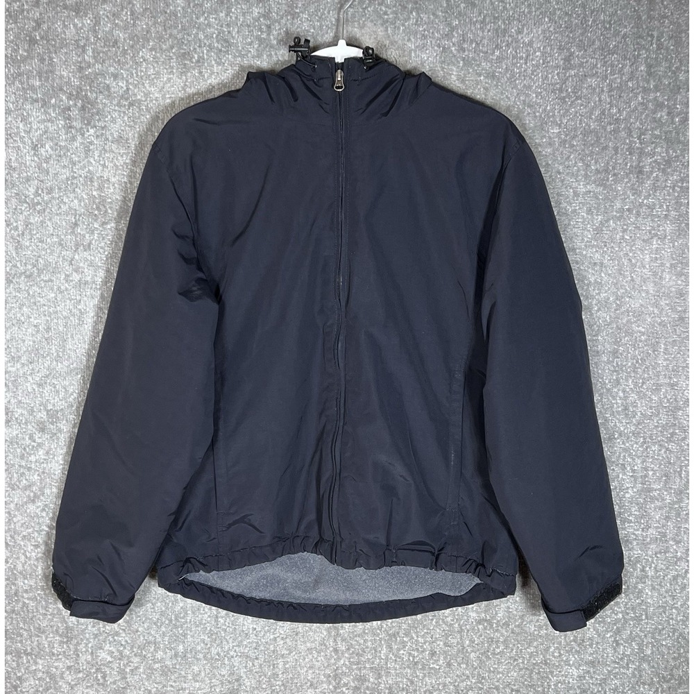 Lands End Thermacheck Windcheck Zip Fleece Lined Jacket Womens Sz M 10-12 Black